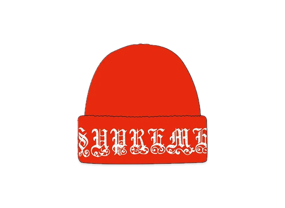 Supreme Old English Rhinestone Beanie "Red"