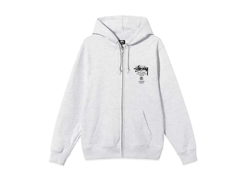 Stussy WORLD TOUR ZIP HOODIE "Grey"