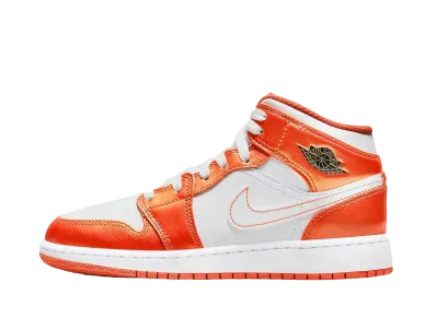 ナイキ GS エアジョーダン 1 ミッド "ホワイト/メタリックオレンジ"