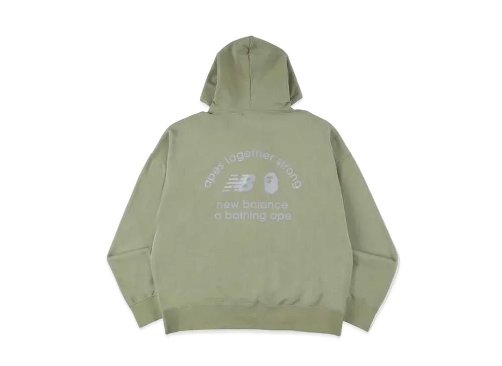 A BATHING APE NEW BALANCE APE HEAD REFLECTIVE PULLOVER HOODIE "Olive"