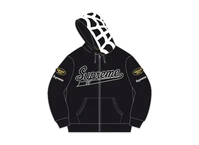 Supreme / Vanson Leathers® Spider Web Zip Up Hooded Sweatshirt "Black"