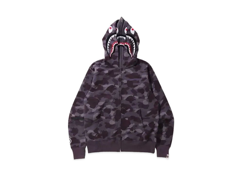 A BATHING APE COLOR CAMO SHARK WIDE FIT FULL ZIP DOUBLE HOODIE "Burgundy"