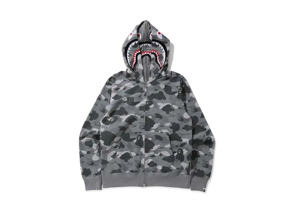 A BATHING APE COLOR CAMO SHARK WIDE FIT FULL ZIP DOUBLE HOODIE "Grey"