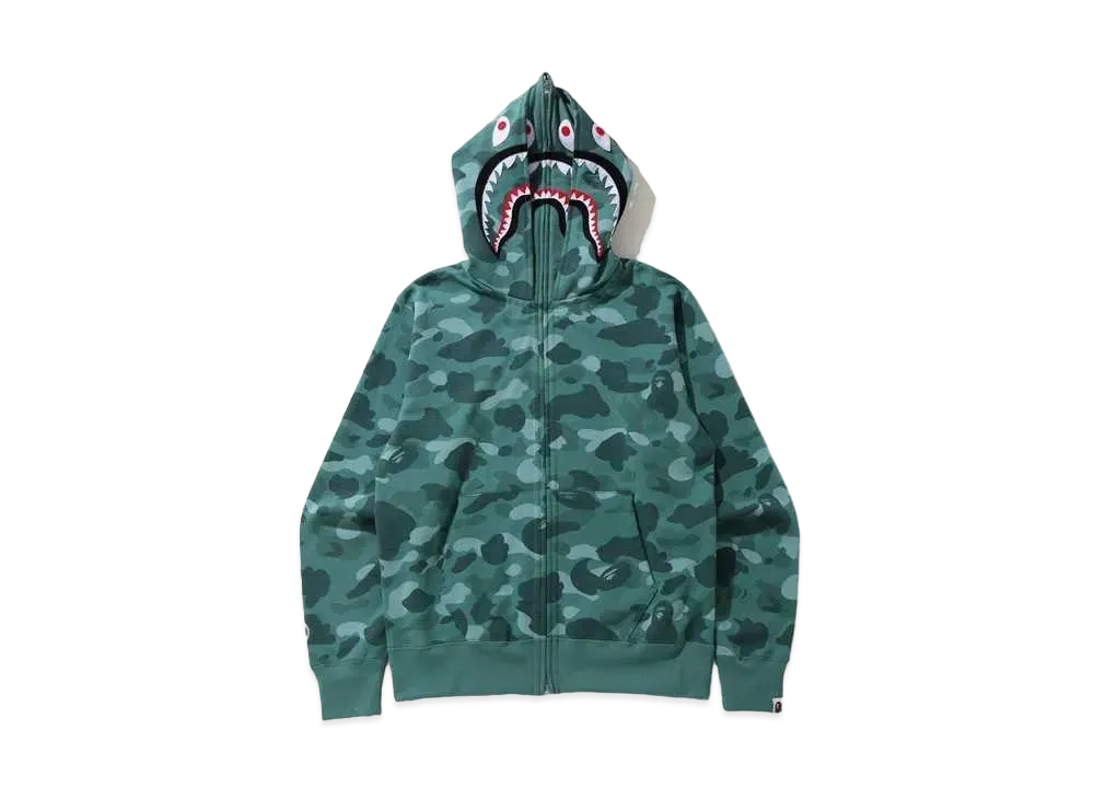 A BATHING APE COLOR CAMO SHARK WIDE FIT FULL ZIP DOUBLE HOODIE "Green"