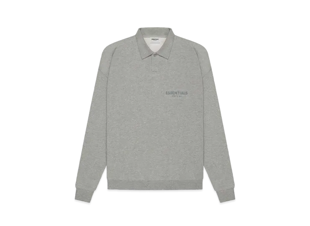 FEAR OF GOD ESSENTIALS Long Sleeve French Terry Polo "Dark Heather Oatmeal"