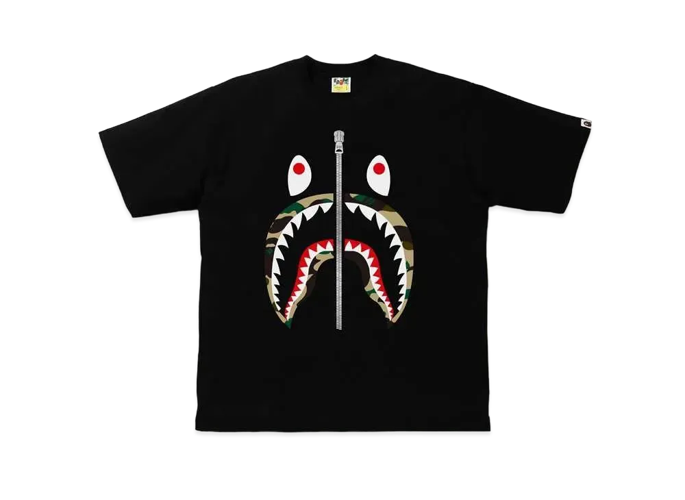 A BATHING APE 1ST CAMO SHARK RELAXED TEE "Black/Yellow"