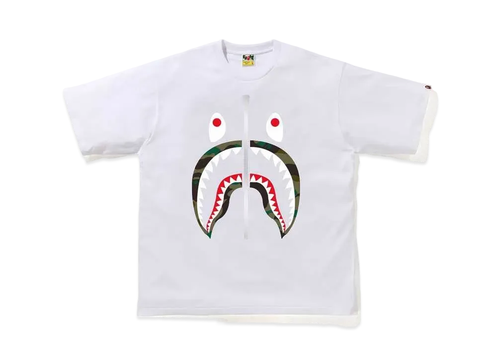 A BATHING APE 1ST CAMO SHARK RELAXED TEE "White/Green"