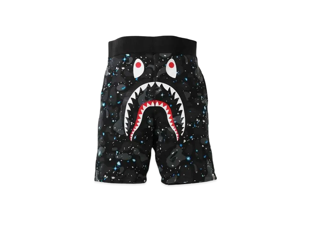 A BATHING APE SPACE CAMO SHARK SWEAT SHORTS "Black"
