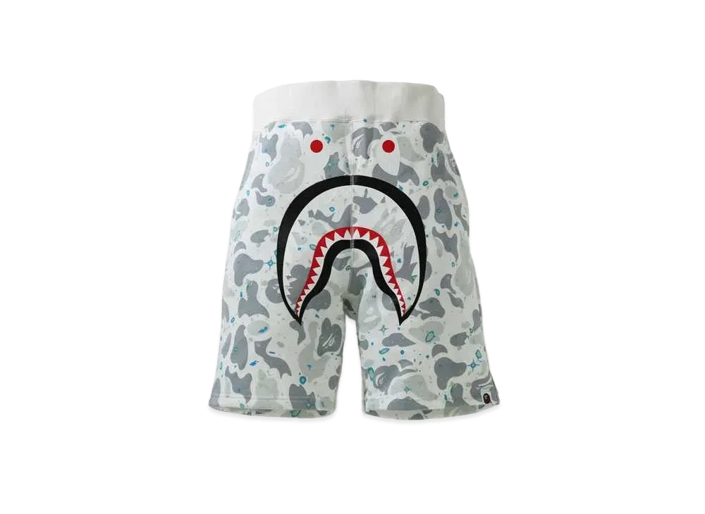 A BATHING APE SPACE CAMO SHARK SWEAT SHORTS "White"
