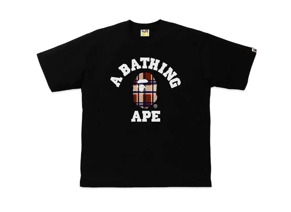 A BATHING APE CHECK COLLEGE RLXED TEE "Black/Red"