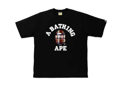 A BATHING APE CHECK COLLEGE RLXED TEE "Black/Red"
