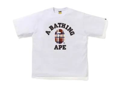A BATHING APE CHECK COLLEGE RLXED TEE "White/Red"