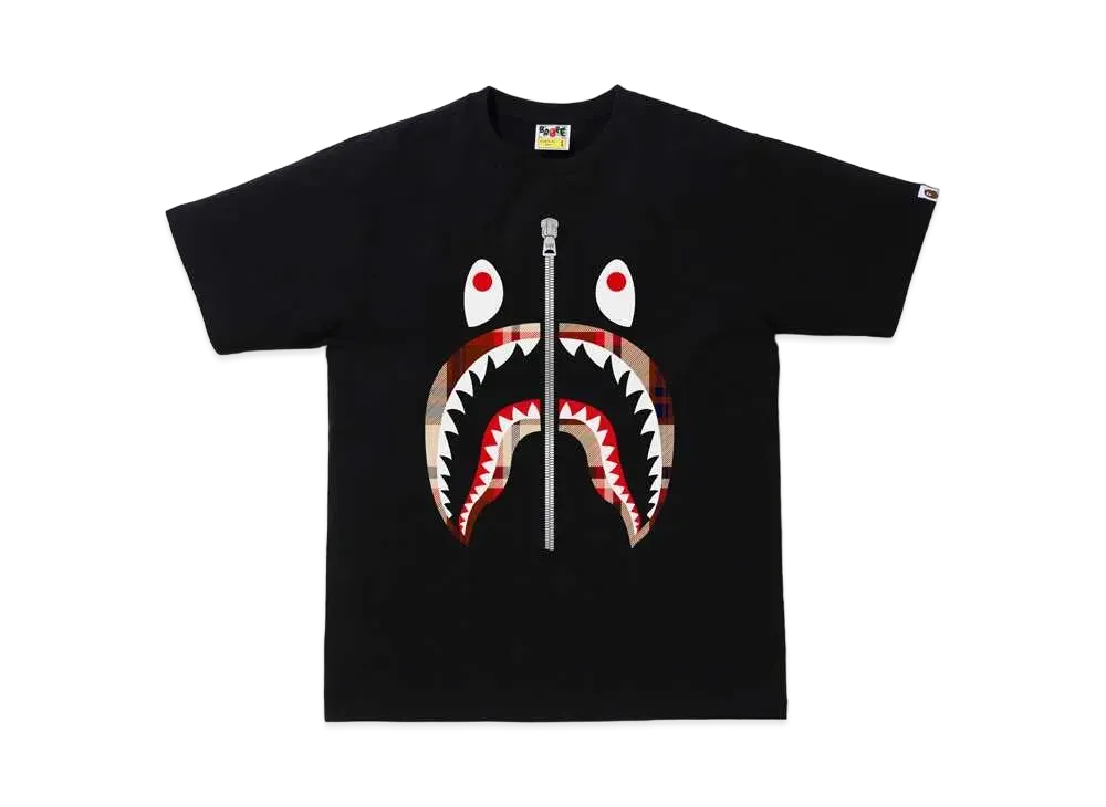 A BATHING APE CHECK SHARK TEE "Black/Red"