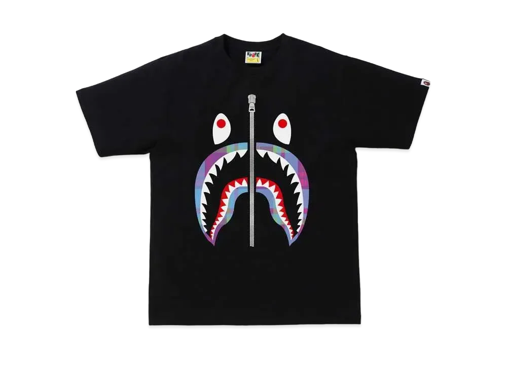 A BATHING APE CHECK SHARK TEE "Black/Purple"