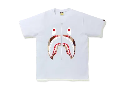 A BATHING APE CHECK SHARK TEE "White/Red"