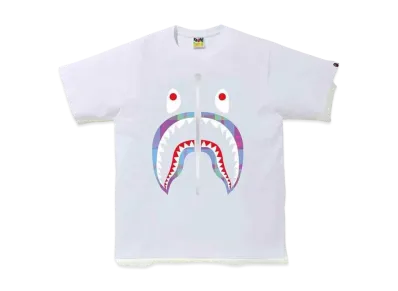 A BATHING APE CHECK SHARK TEE "White/Purple"