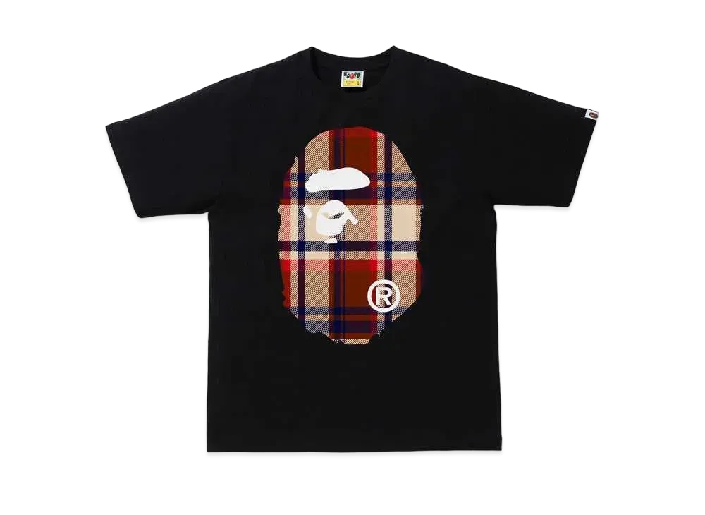 A BATHING APE CHECK BIG APE HEAD TEE "Black/Red"