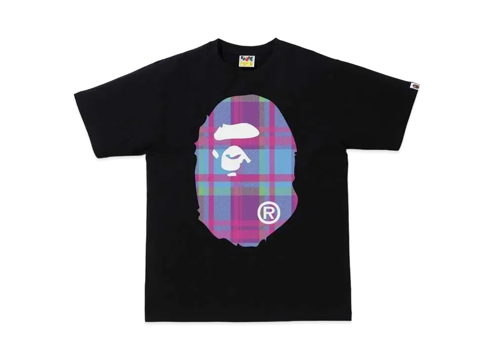 A BATHING APE CHECK BIG APE HEAD TEE "Black/Purple"