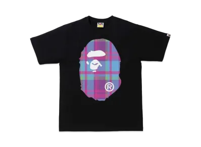 A BATHING APE CHECK BIG APE HEAD TEE "Black/Purple"