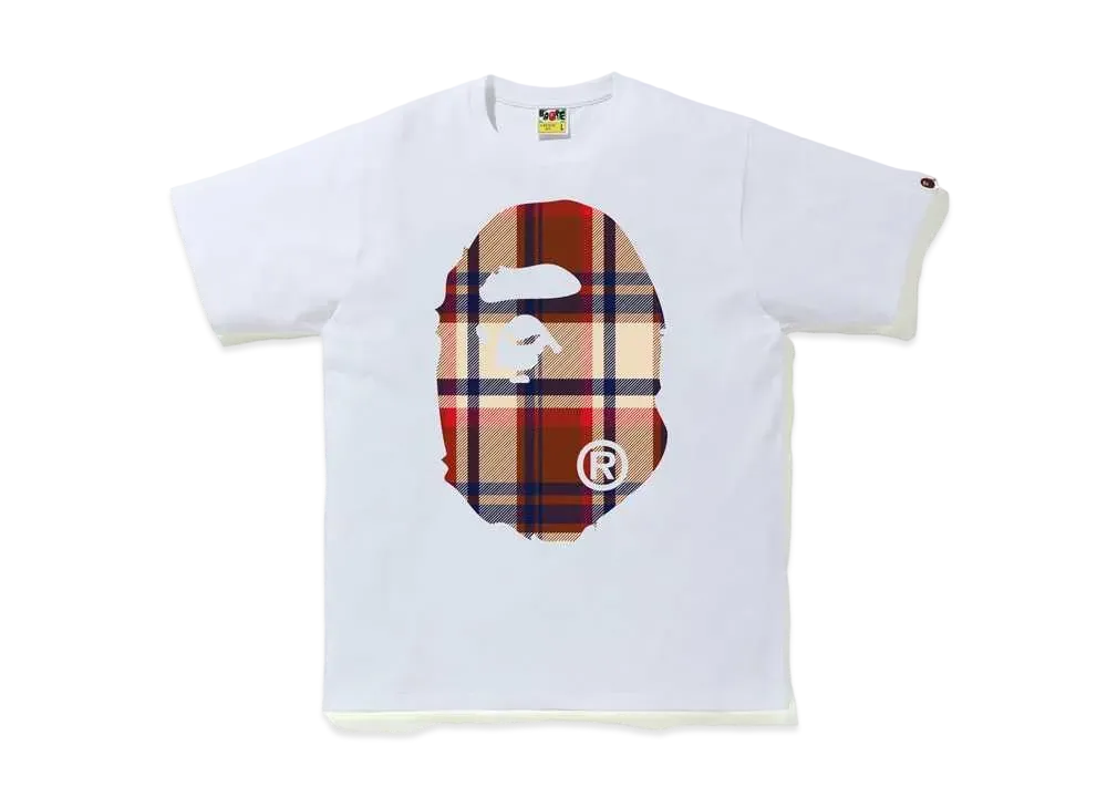 A BATHING APE CHECK BIG APE HEAD TEE "White/Red"
