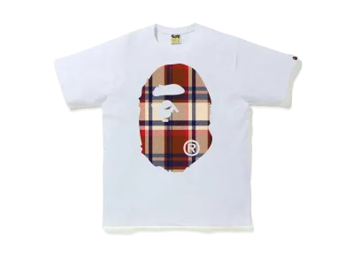 A BATHING APE CHECK BIG APE HEAD TEE "White/Red"