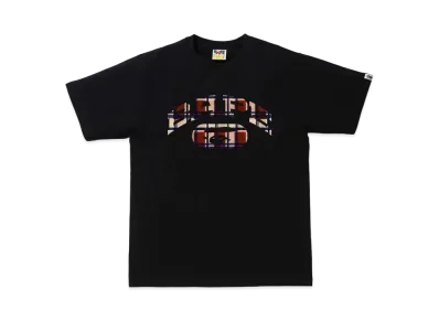 A BATHING APE CHECK COLLEGE LOGO TEE "Black/Red"