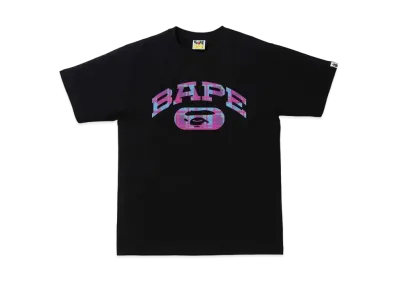 A BATHING APE CHECK COLLEGE LOGO TEE "Black/Purple"