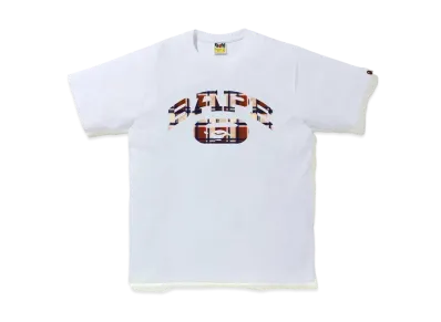 A BATHING APE CHECK COLLEGE LOGO TEE "White/Red"