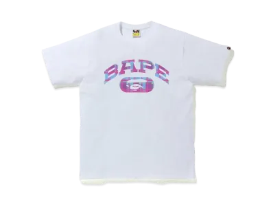 A BATHING APE CHECK COLLEGE LOGO TEE "White/Purple"