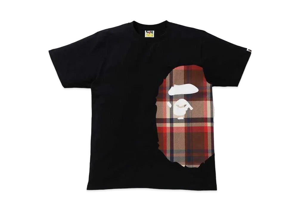 A BATHING APE CHECK SIDE BIG APE HEAD TEE "Black/Red"