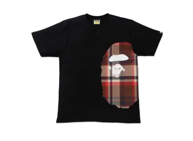 A BATHING APE CHECK SIDE BIG APE HEAD TEE "Black/Red"