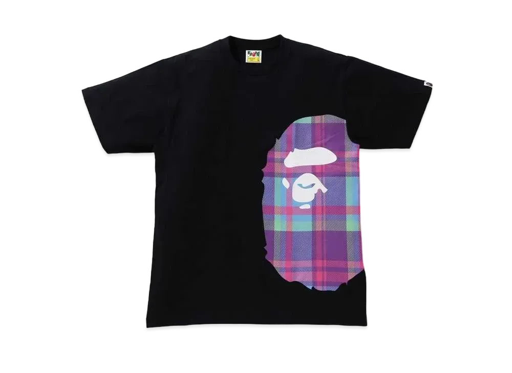 A BATHING APE CHECK SIDE BIG APE HEAD TEE "Black/Purple"