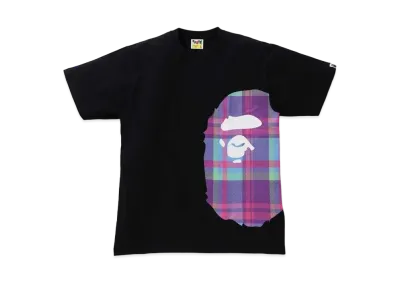 A BATHING APE CHECK SIDE BIG APE HEAD TEE "Black/Purple"