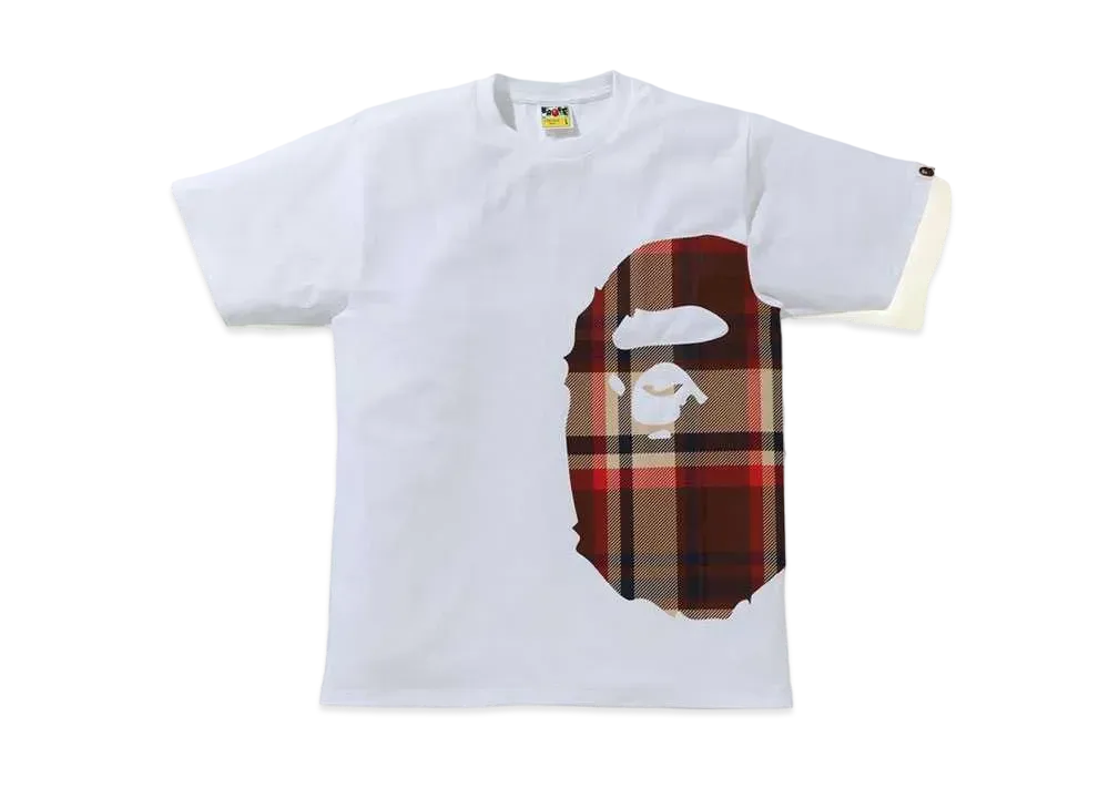 A BATHING APE CHECK SIDE BIG APE HEAD TEE "White/Red"