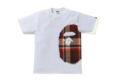 A BATHING APE CHECK SIDE BIG APE HEAD TEE "White/Red"