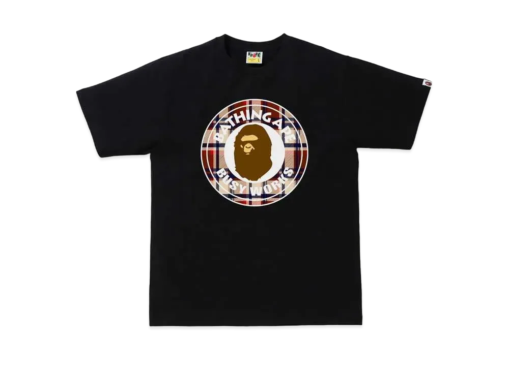 A BATHING APE CHECK BUSY WORKS TEE "Black/Red"
