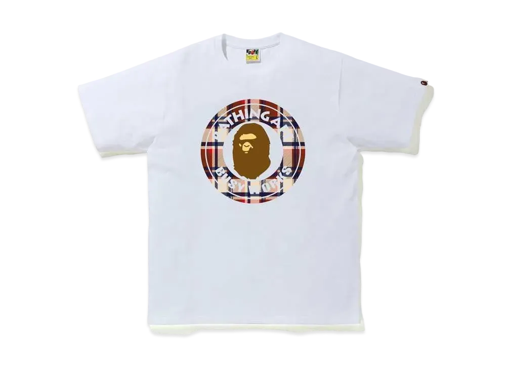 A BATHING APE CHECK BUSY WORKS TEE "White/Red"