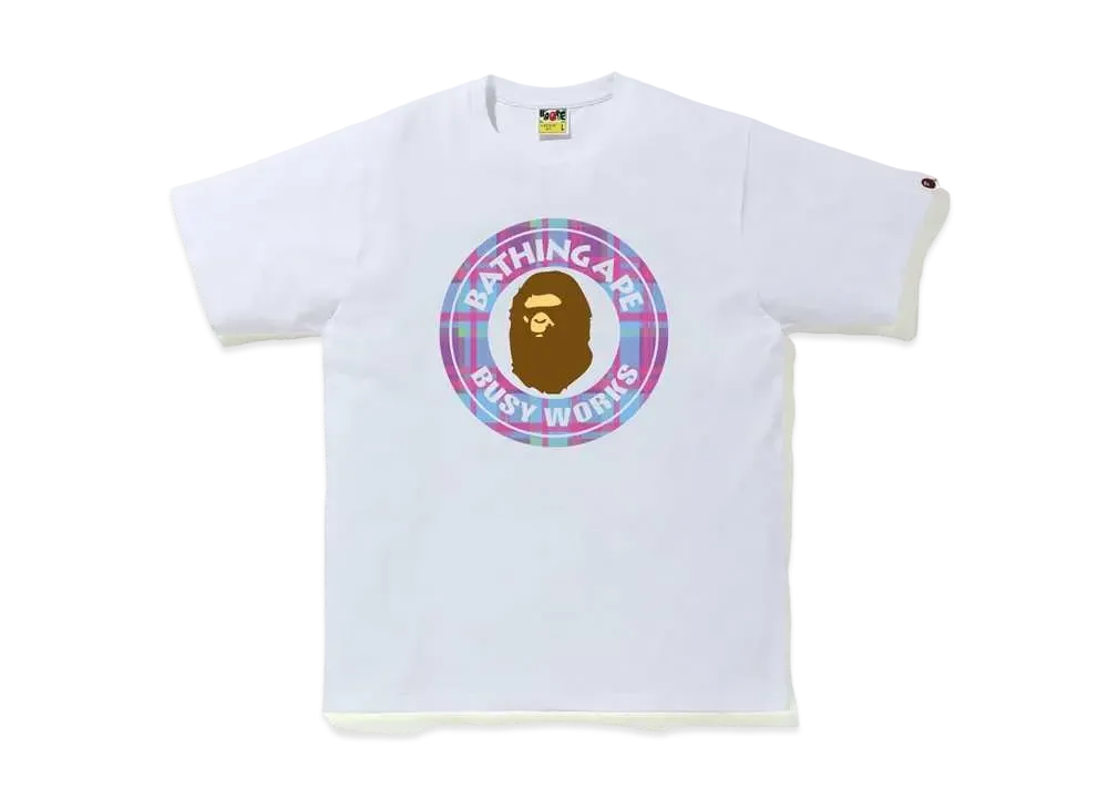 A BATHING APE CHECK BUSY WORKS TEE "White/Purple"