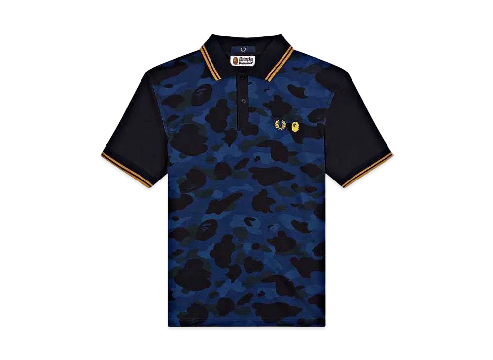 A BATHING APE FRED PERRY POLO SHIRT "Blue Camo"