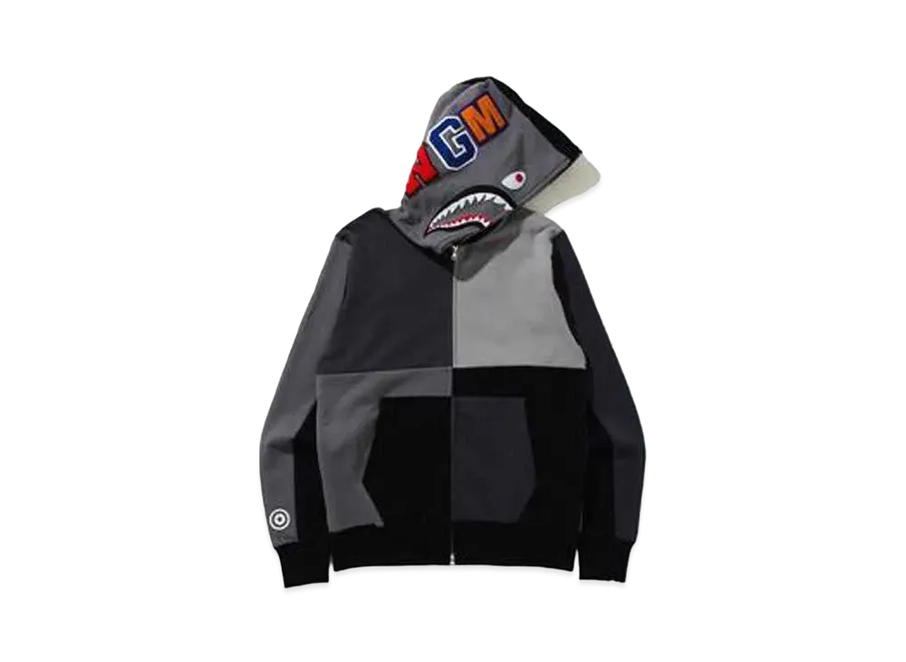 A BATHING APE MULTI COLOR PATCHWORK SHARK FULL ZIP HOODIE "Black"