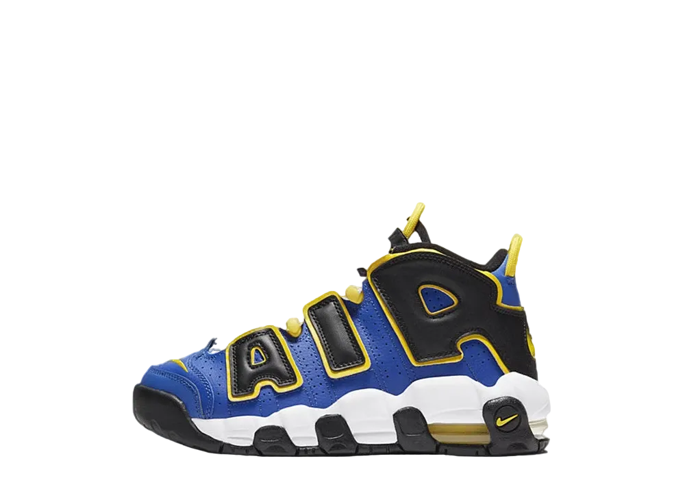 NIKE GS AIR MORE UPTEMPO "PEACE, LOVE, AND BASKETBALL" GAME ROYAL/SPEED YELLOW