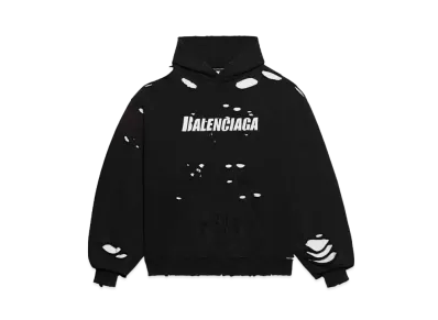 BALENCIAGA Caps Destroyed Hoodie "Black"