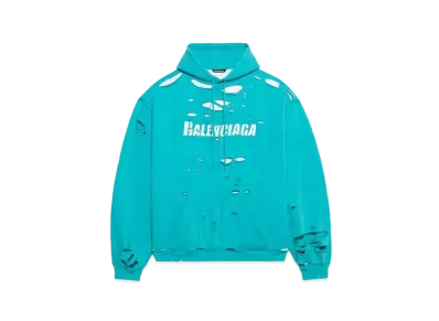 BALENCIAGA Caps Destroyed Hoodie "Blue"