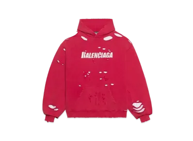 BALENCIAGA Caps Destroyed Hoodie "Red"