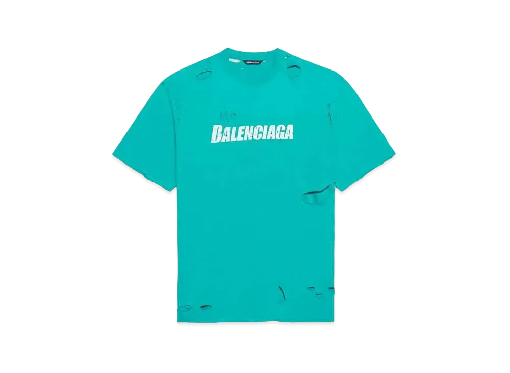 BALENCIAGA Caps Destroyed Flatground T-Shirt "Blue"
