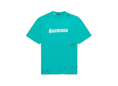BALENCIAGA Caps Destroyed Flatground T-Shirt "Blue"