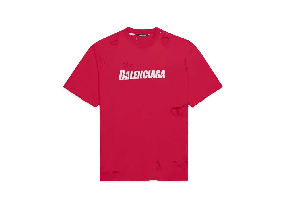 BALENCIAGA Caps Destroyed Flatground T-Shirt "Red"