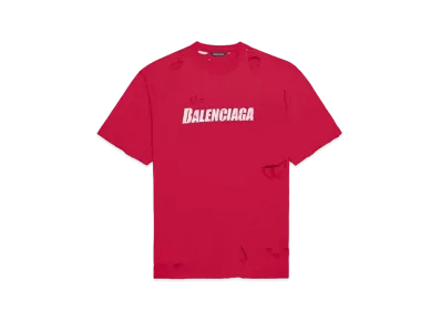 BALENCIAGA Caps Destroyed Flatground T-Shirt "Red"
