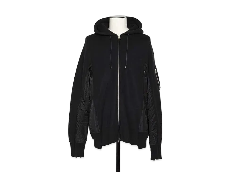 sacai Sponge Sweat x MA-1 Zip Hoodie "Black"