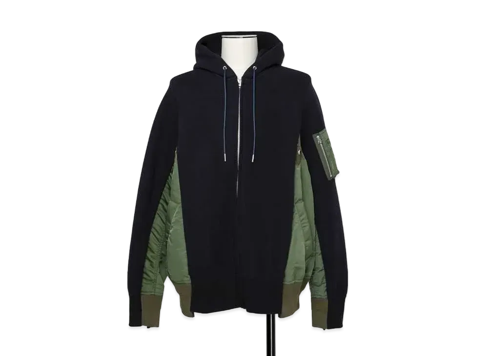 サカイ スポンジ スウェット MA-1 ジップ フーディー "ネイビー"